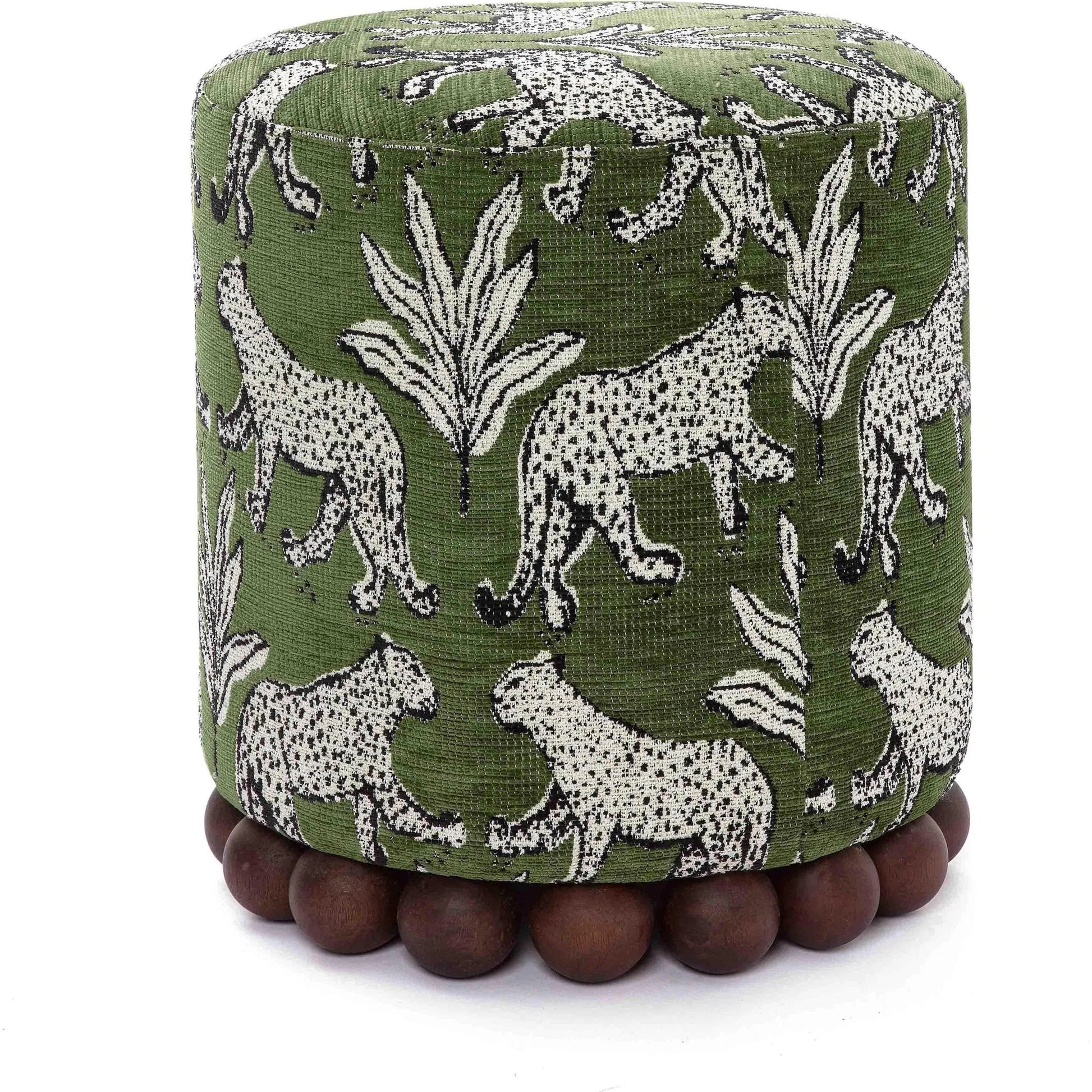 Dex Leopard Jacquard Ottoman by TOV Furniture. Made from fabric, plywood, wood in a unique style.