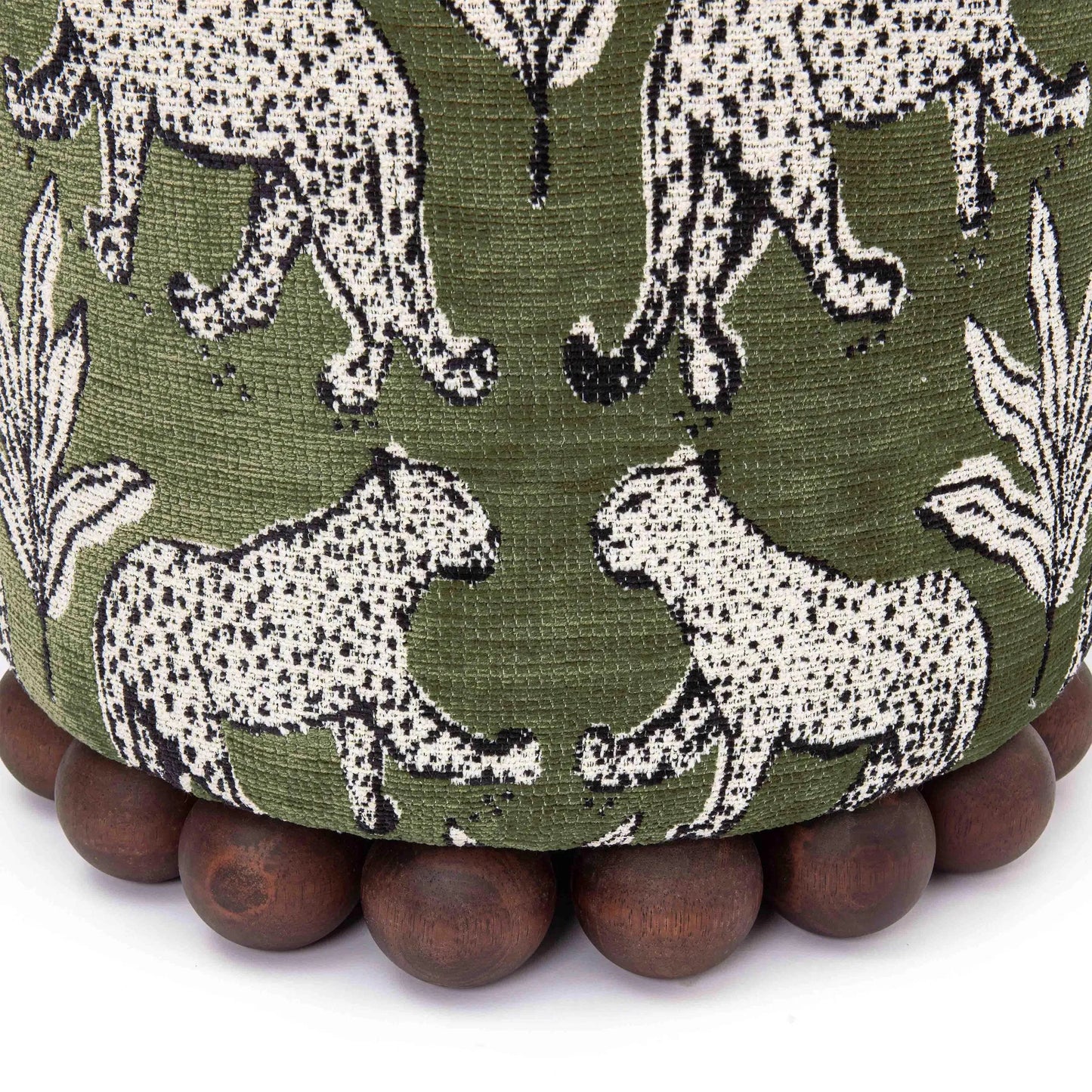 010 SI-2320863 | Closeup | Dex Leopard Jacquard Ottoman by TOV Furniture. Made from fabric, plywood, wood in a unique style.