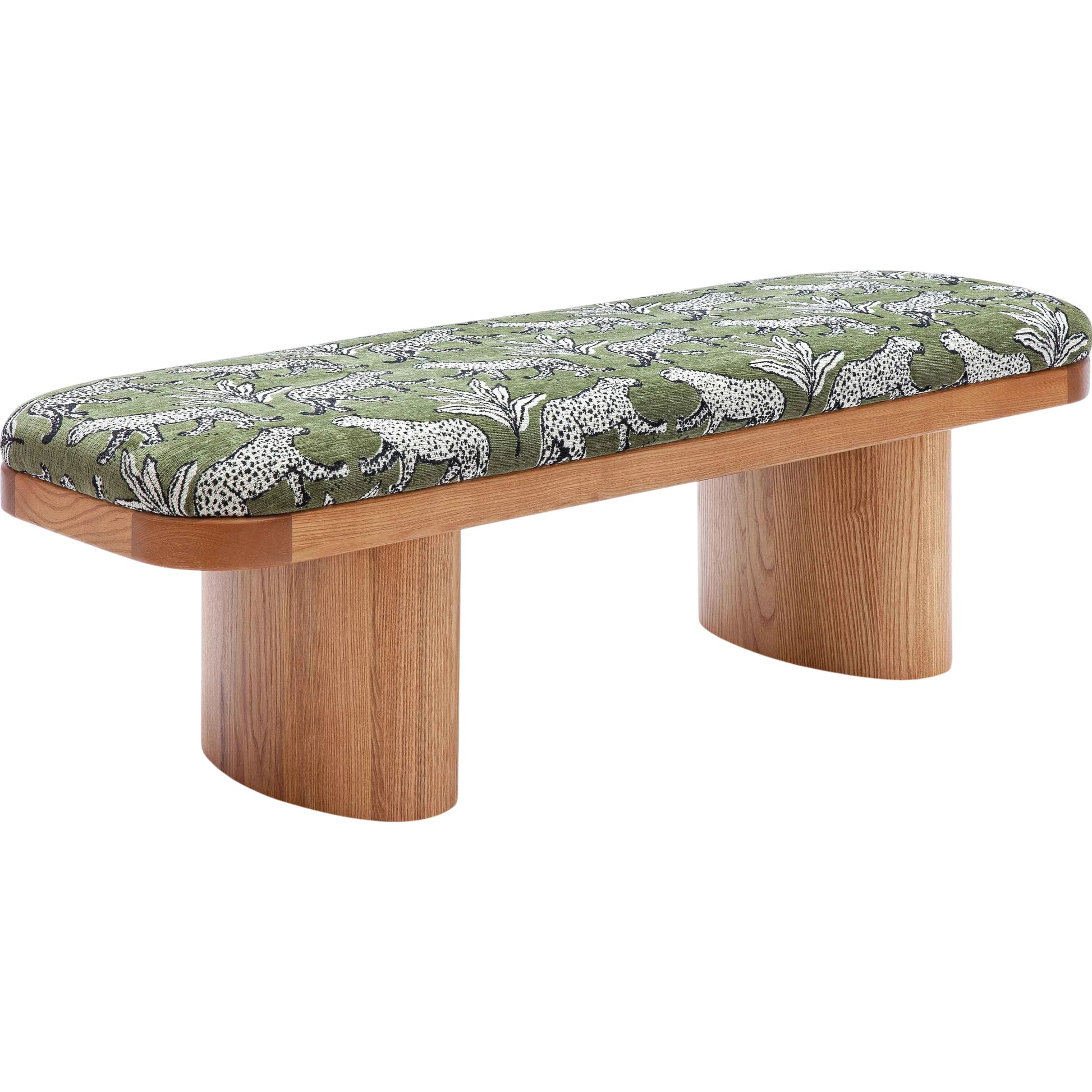 Ollie Leopard Jacquard Bench by TOV Furniture in olive green. Made from jacquard, wood in a eclectic & global style.