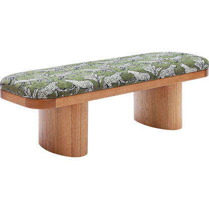 Ollie Leopard Jacquard Bench by TOV Furniture in olive green. Made from jacquard, wood in a eclectic & global style.