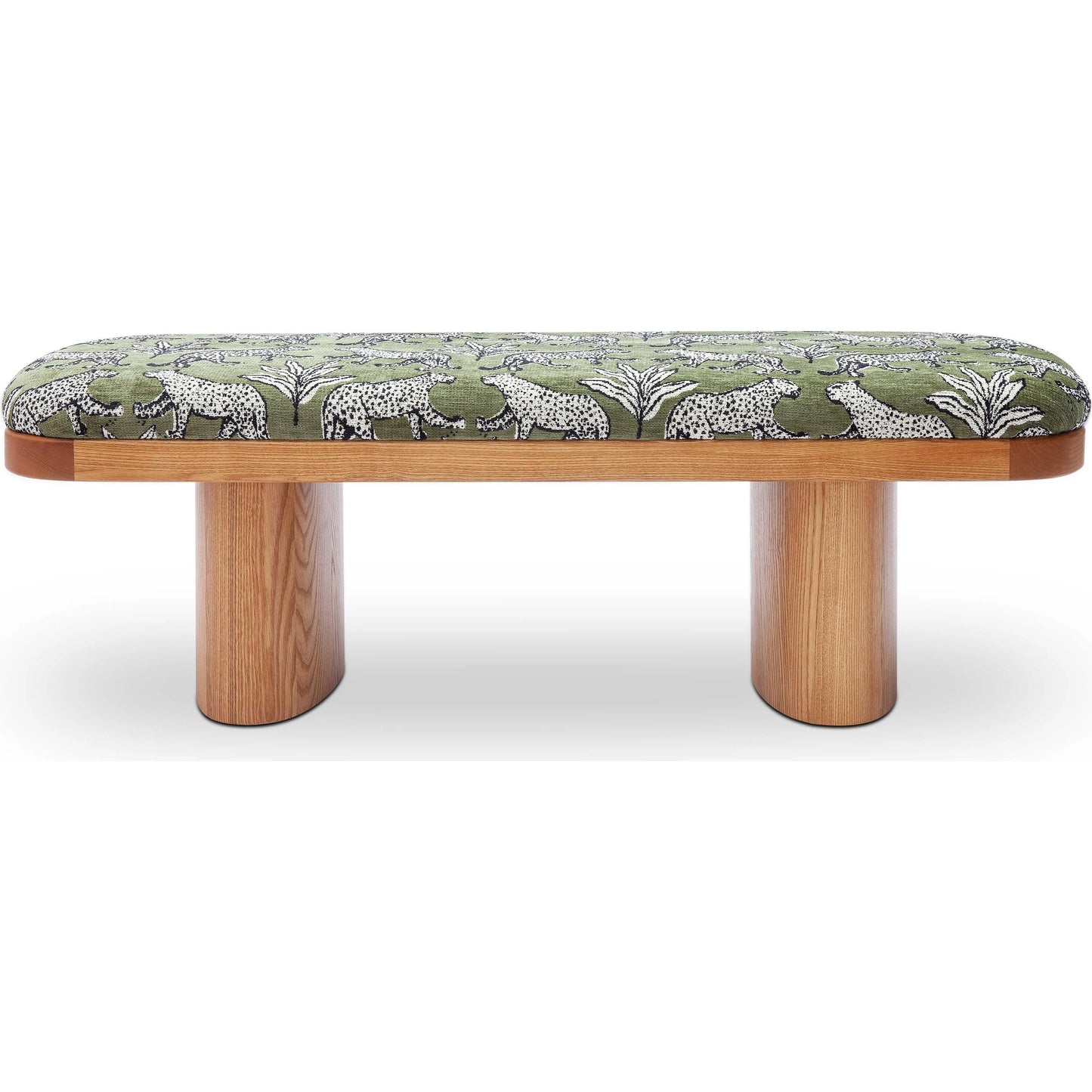 002 SI-2356332 | Additional Silo | Ollie Leopard Jacquard Bench by TOV Furniture in olive green. Made from jacquard, wood in a eclectic & global style.