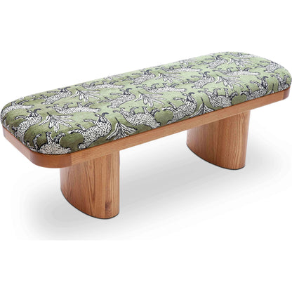 Ollie Leopard Jacquard Bench by TOV Furniture in olive green. Made from jacquard, wood in a eclectic & global style.
