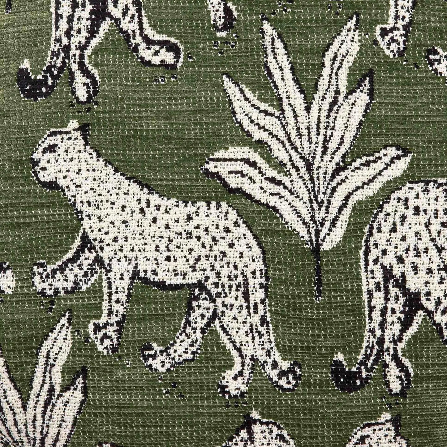 007 SI-2356332 | Closeup | Ollie Leopard Jacquard Bench by TOV Furniture in olive green. Made from jacquard, wood in a eclectic & global style.