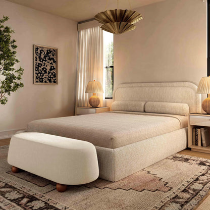 Jaine Boucle Ottoman by TOV Furniture. Made from boucle, plywood, wood in a unique style.