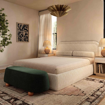 Jaine Boucle Ottoman by TOV Furniture. Made from boucle, plywood, wood in a unique style.