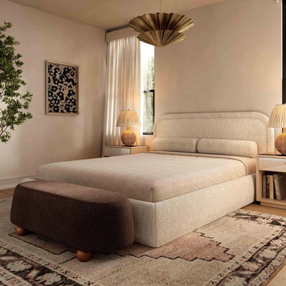 Jaine Boucle Ottoman by TOV Furniture. Made from boucle, plywood, wood in a unique style.