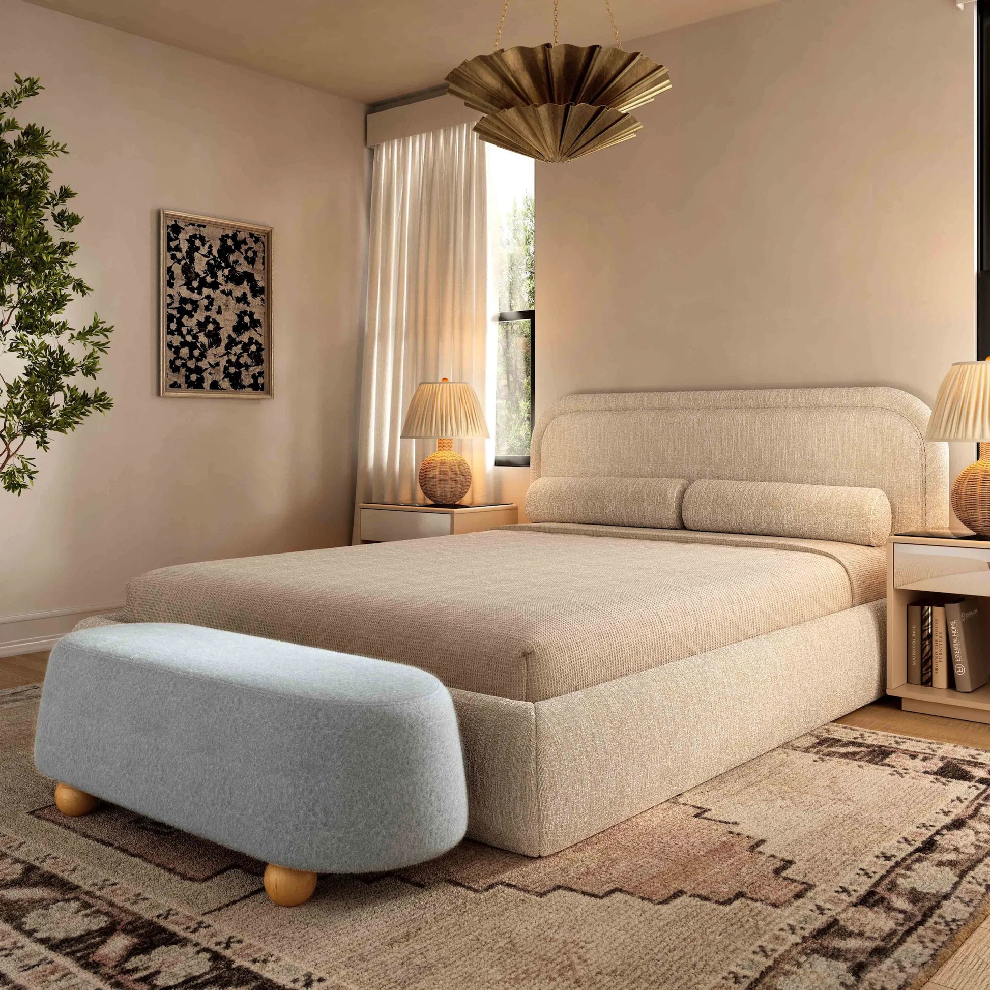 Jaine Loose Mohair Ottoman by TOV Furniture. Made from faux mohair, plywood, wood in a transitional style.