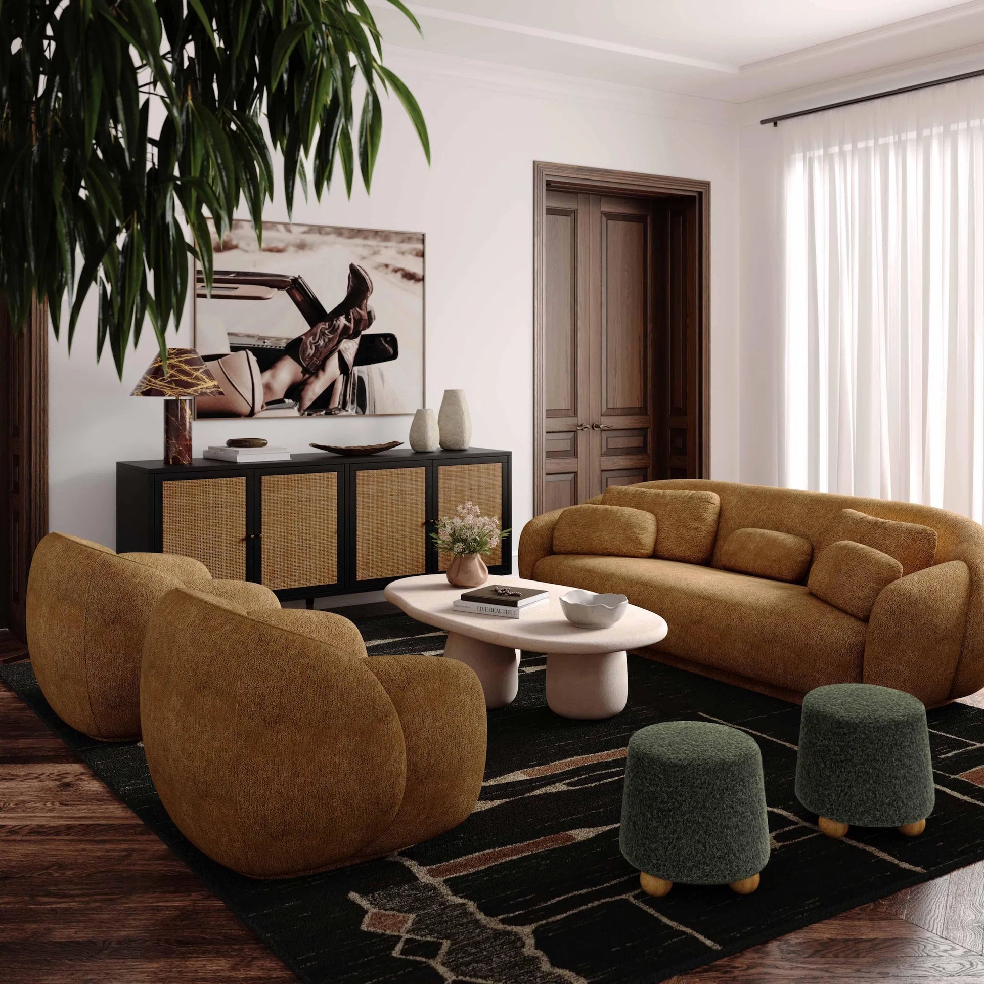 Jaine Loose Mohair Stool by TOV Furniture. Made from faux mohair, plywood, wood in a unique style.