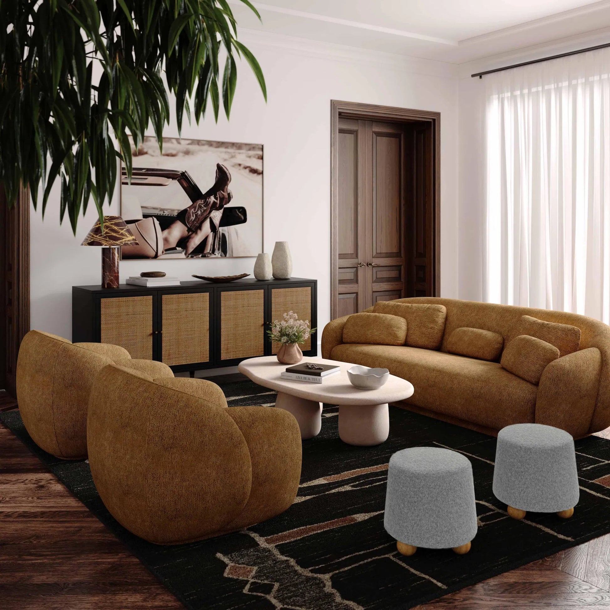 Jaine Loose Mohair Stool by TOV Furniture. Made from faux mohair, plywood, wood in a unique style.