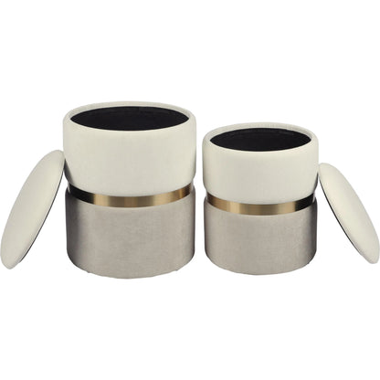 Gigi Cream and Tan Chenille Storage Ottoman (Set of 2) by TOV Furniture in cream, tan. Made from chenille, iron, mdf in a modern style.