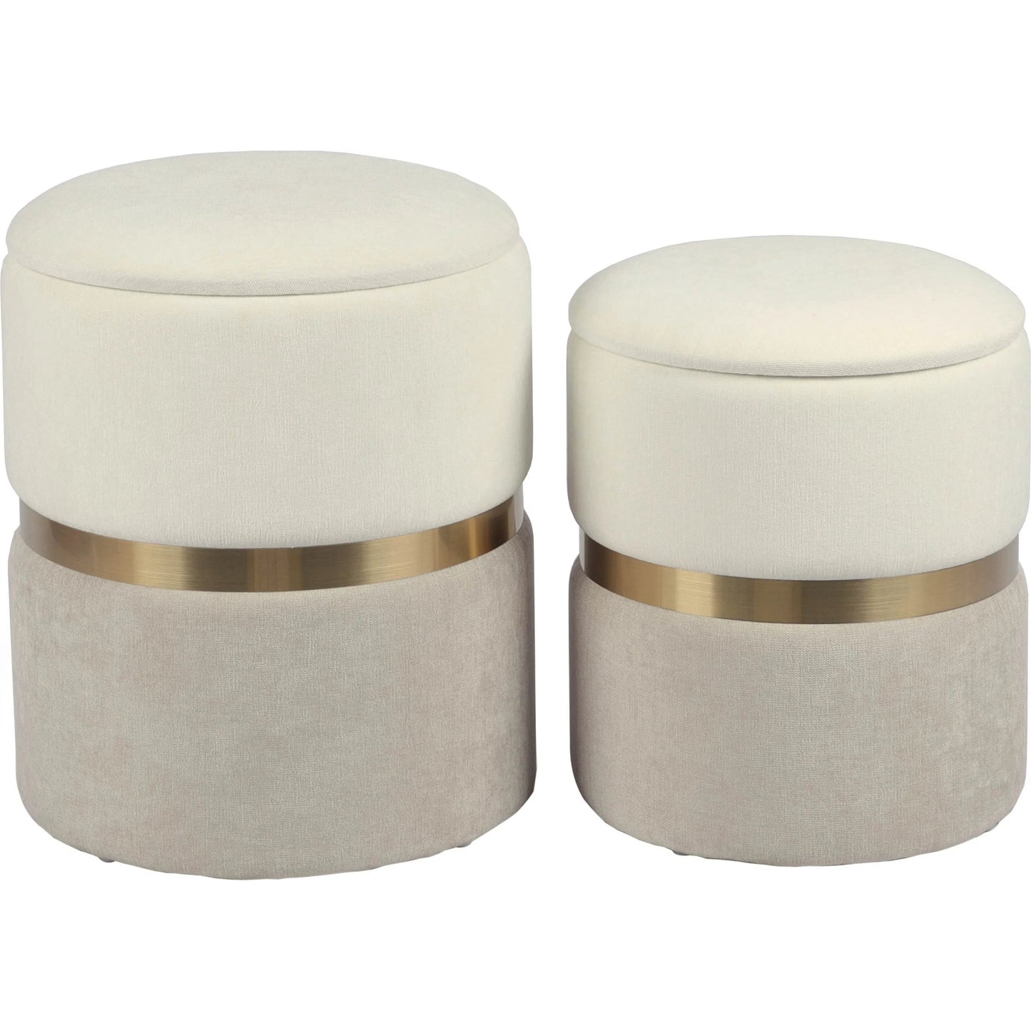 003 SI-2356297 | Additional Silo | Gigi Cream and Tan Chenille Storage Ottoman (Set of 2) by TOV Furniture in cream, tan. Made from chenille, iron, mdf in a modern style.