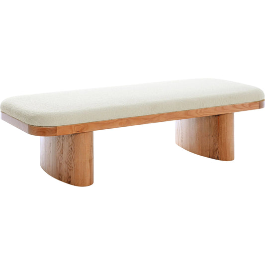 012 SI-2356333 | Primary Silo | Ollie Performance Boucle Large Bench by TOV Furniture in white. Made from boucle, wood in a transitional style.