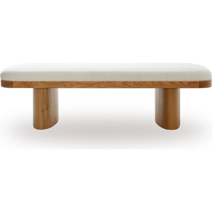 Ollie Performance Boucle Large Bench by TOV Furniture in white. Made from boucle, wood in a transitional style.