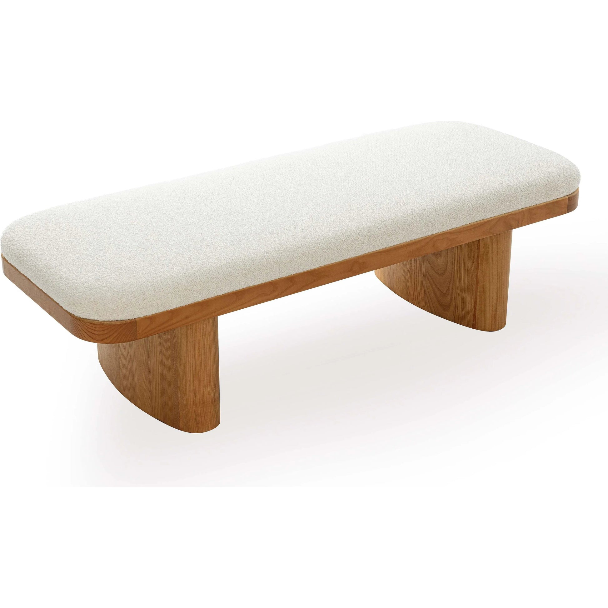 Ollie Performance Boucle Large Bench by TOV Furniture in white. Made from boucle, wood in a transitional style.