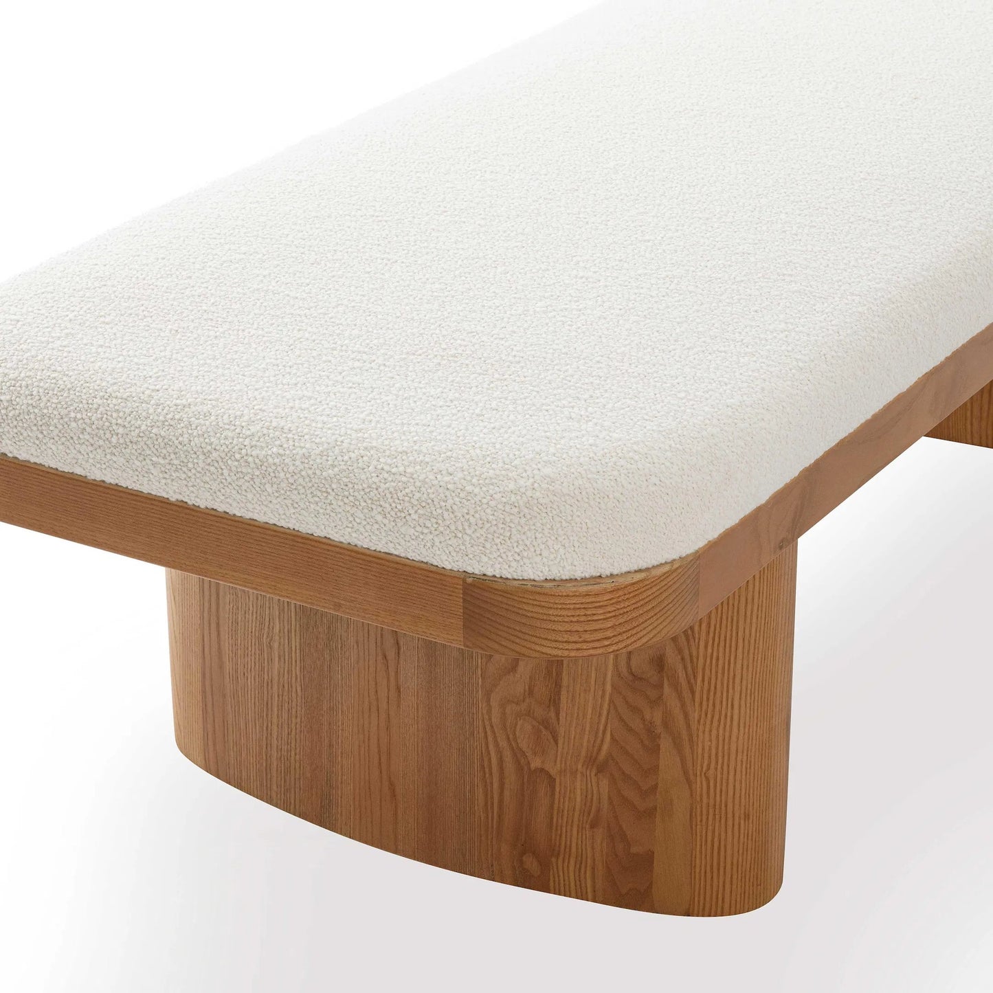 005 SI-2356333 | Closeup | Ollie Performance Boucle Large Bench by TOV Furniture in white. Made from boucle, wood in a transitional style.