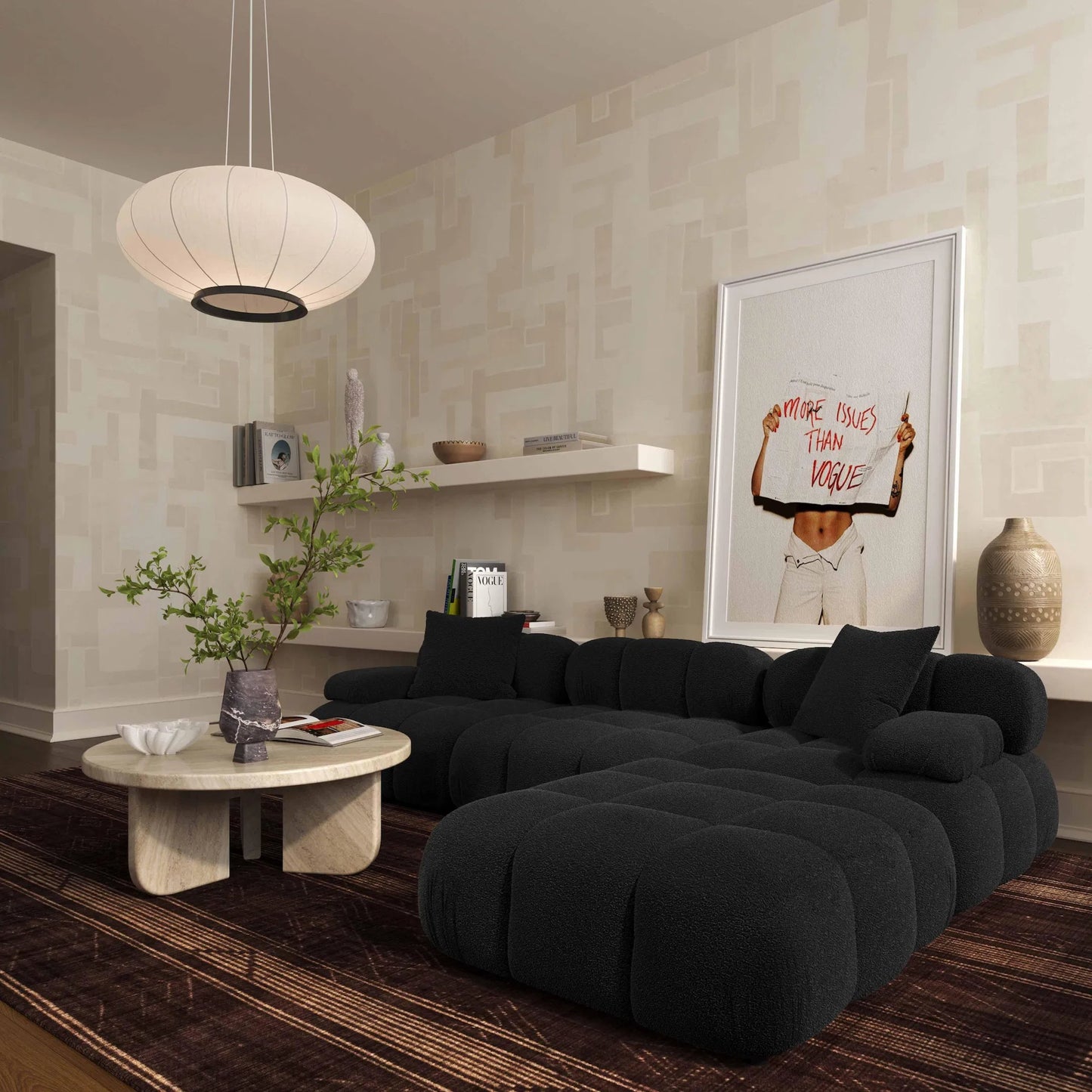 008 SI-2439912 | Lifestyle | Calliope Vegan Shearling Modular Ottoman by TOV Furniture. Made from fabric, plywood, wood in a transitional style.
