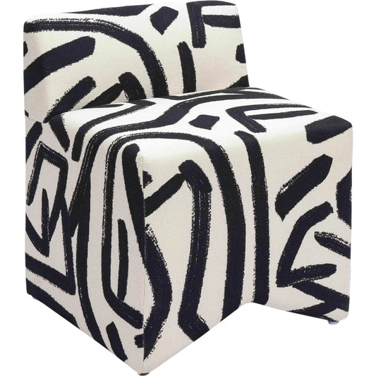 Pippa Brushstroke Print Stool by TOV Furniture in black, white. Made from fabric, plywood, wood in a unique style.