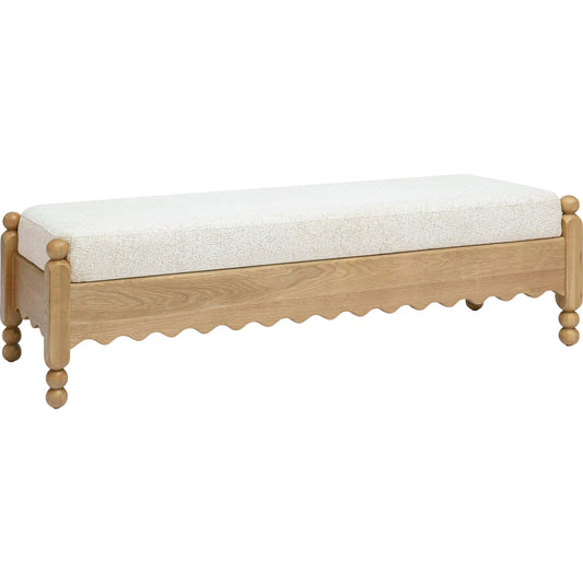 Thelma Performance Basketweave Bench by TOV Furniture in cream. Made from fabric, oak in a transitional style.
