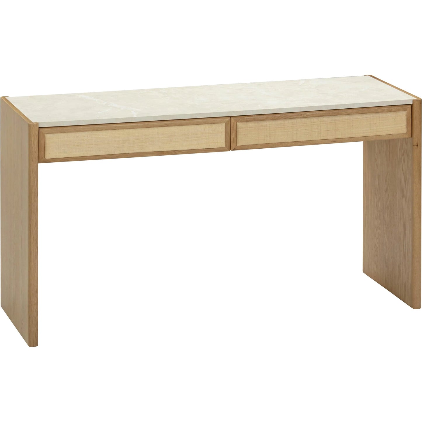 001 SI-2454353 | Primary Silo | Paige Oak Console/Desk by TOV Furniture in natural. Made from melamine, oak, oak veneer, raffia in a unique style.