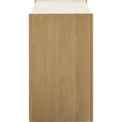 Paige Oak Console/Desk by TOV Furniture in natural. Made from melamine, oak, oak veneer, raffia in a unique style.