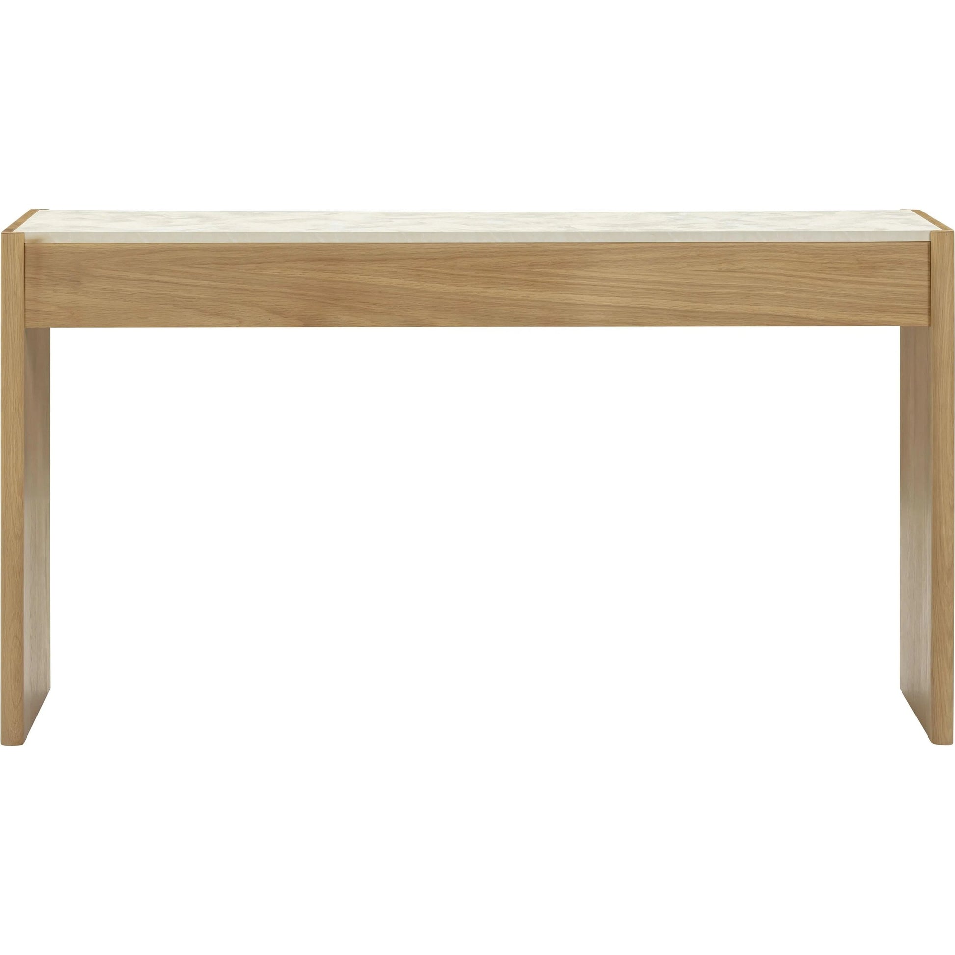Paige Oak Console/Desk by TOV Furniture in natural. Made from melamine, oak, oak veneer, raffia in a unique style.