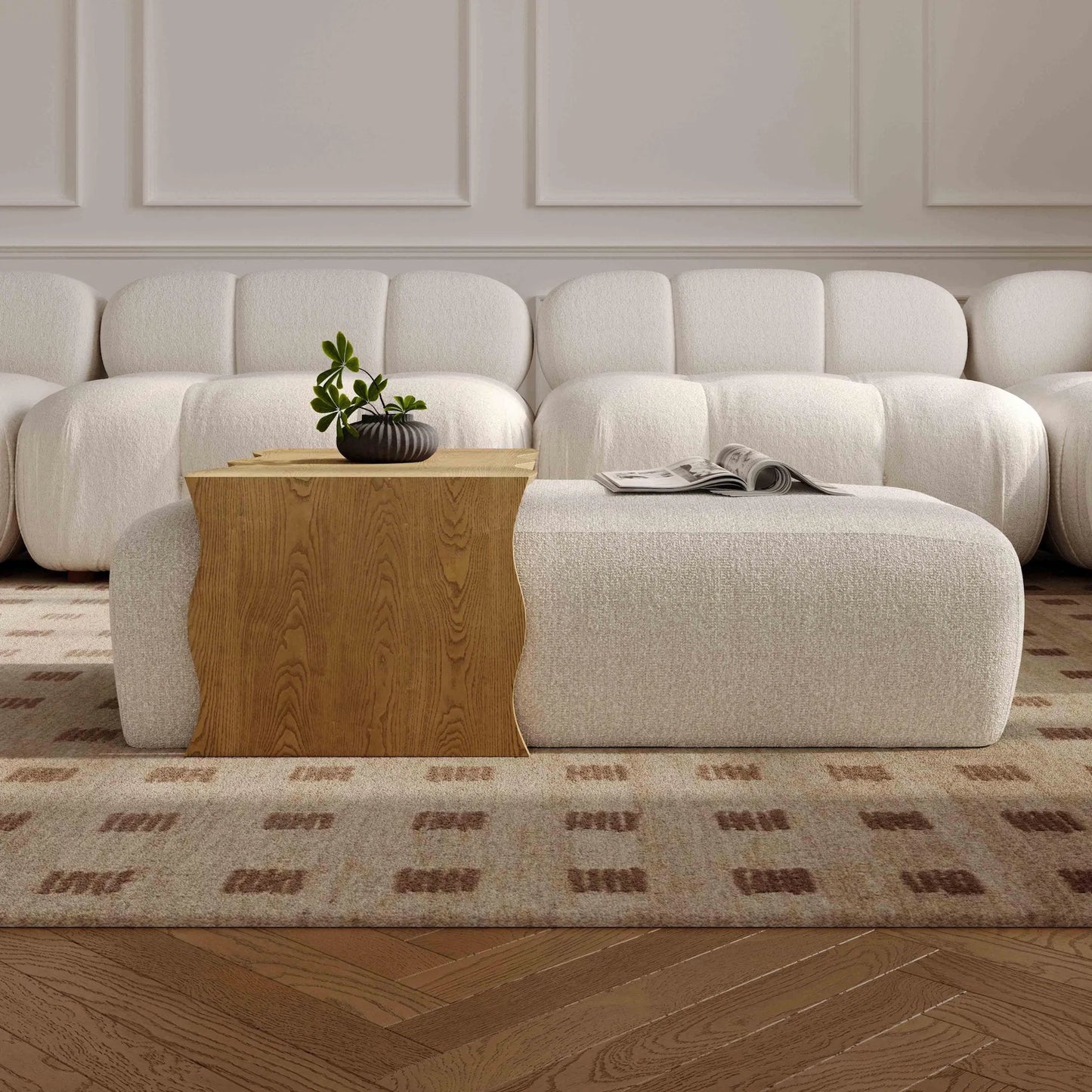 010 SI-2454384 | Lifestyle | Spencer Performance Basketweave Ottoman by TOV Furniture. Made from ash veneer, fabric, mdf in a unique style.