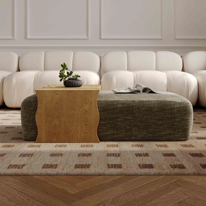 Spencer Performance Basketweave Ottoman by TOV Furniture. Made from ash veneer, fabric, mdf in a unique style.