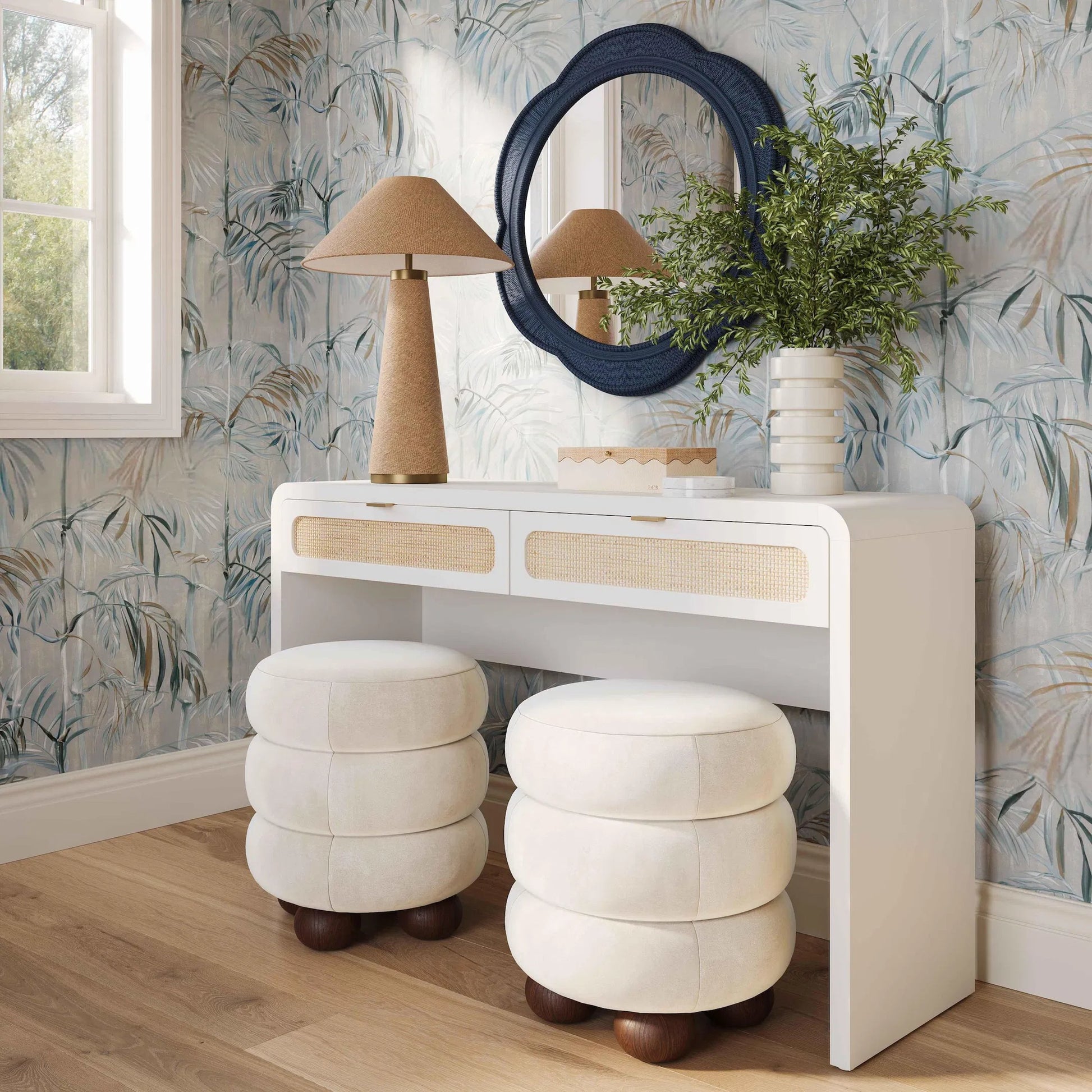 Patty Rattan Console Desk by TOV Furniture. Made from mdf, rattan, wood in a unique style.