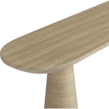 Sandra Faux Indoor/Outdoor Console Table by TOV Furniture in travertine. Made from concrete in a transitional style.