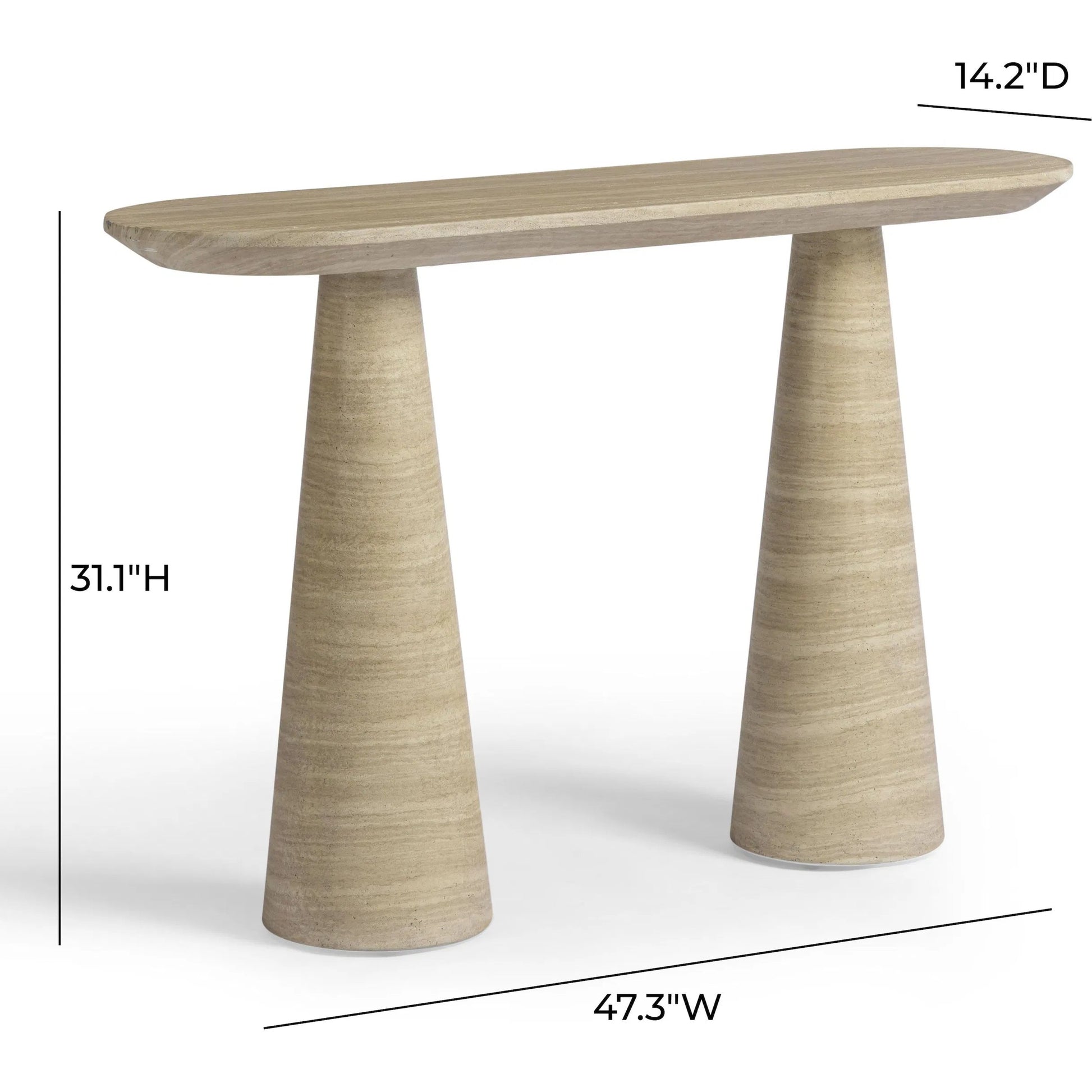 Sandra Faux Indoor/Outdoor Console Table by TOV Furniture in travertine. Made from concrete in a transitional style.