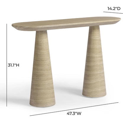 Sandra Faux Indoor/Outdoor Console Table by TOV Furniture in travertine. Made from concrete in a transitional style.