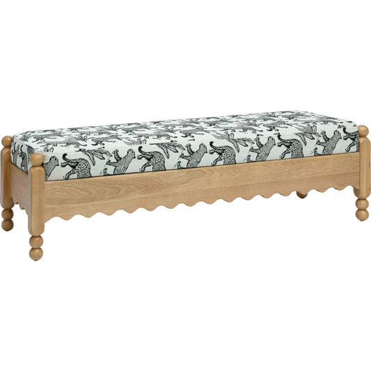 Thelma Leopard Jacquard Bench by TOV Furniture. Made from fabric, oak in a eclectic & global style.