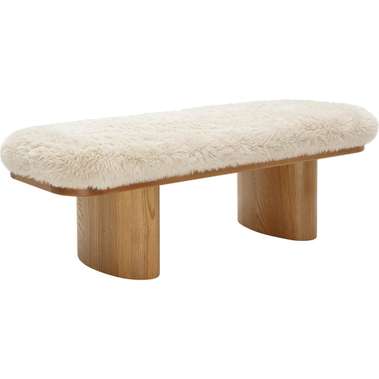 Ollie Straight Vegan Shearling Bench by TOV Furniture. Made from ash wood, faux shearling in a unique style.