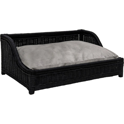 Poppy Rattan Pet Bed by TOV Furniture in black. Made from natural cane in a rustic style.
