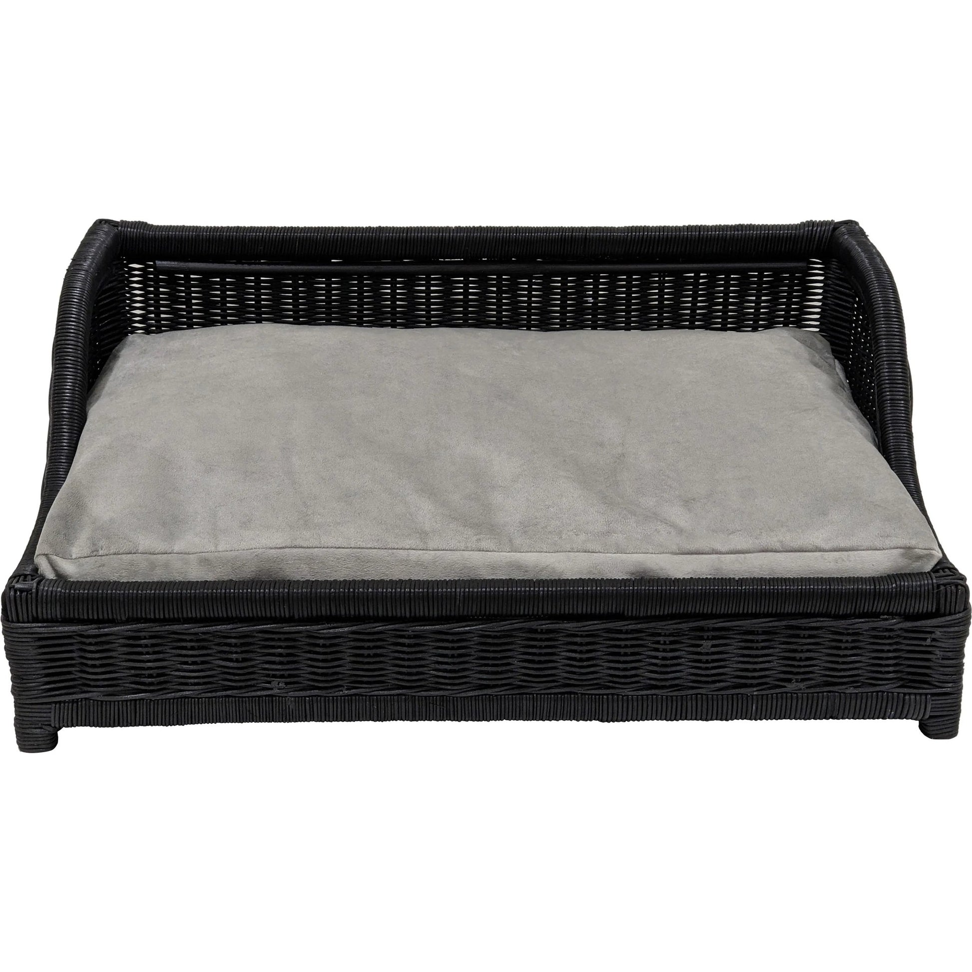 Poppy Rattan Pet Bed by TOV Furniture in black. Made from natural cane in a rustic style.