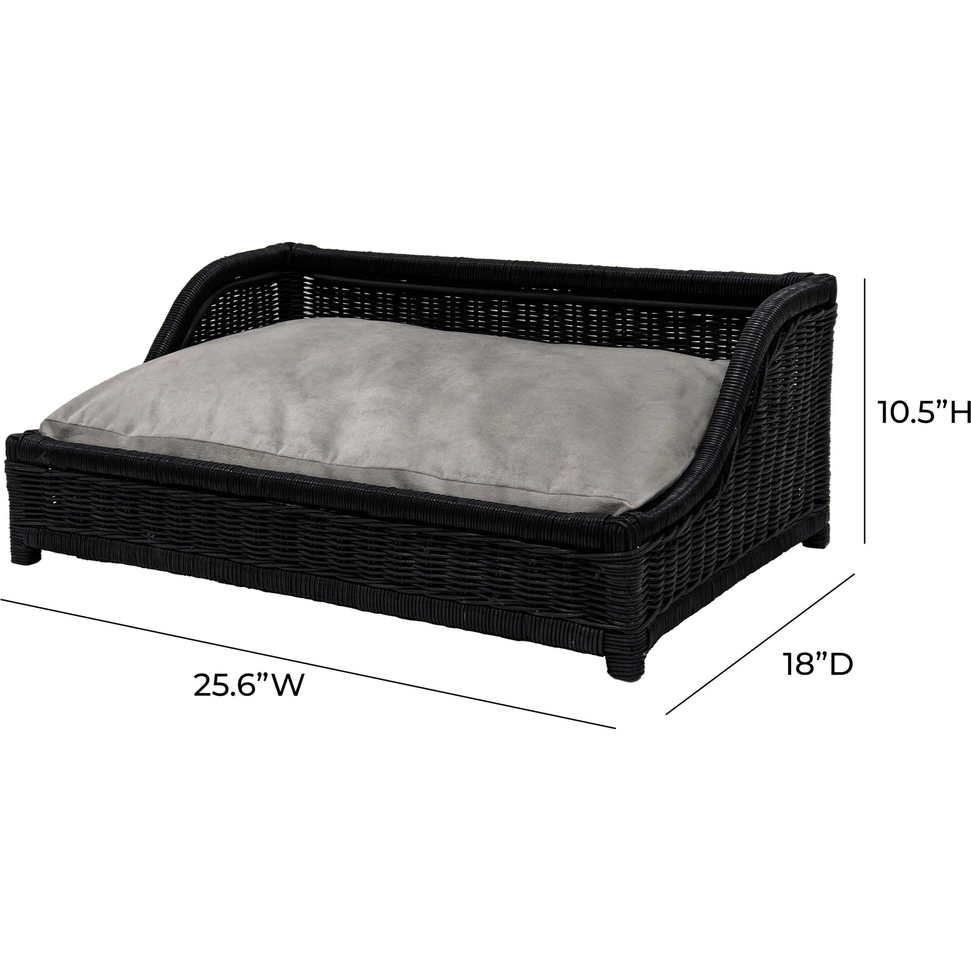 Poppy Rattan Pet Bed by TOV Furniture in black. Made from natural cane in a rustic style.