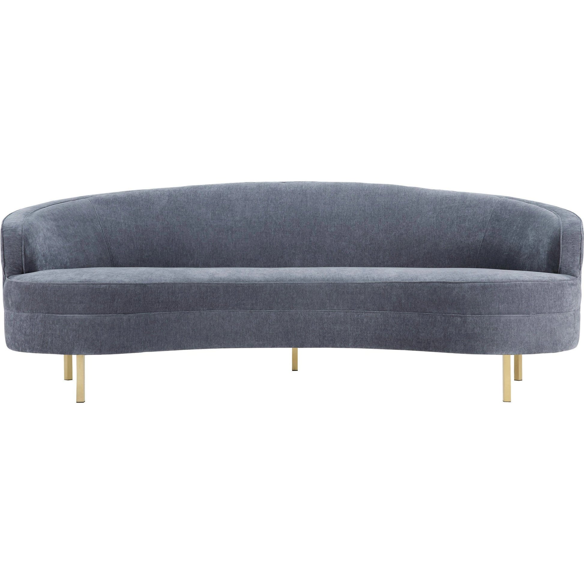 Baila Sofa by TOV Furniture in navy. Made from velvet, wood, stainless steel in a modern style.