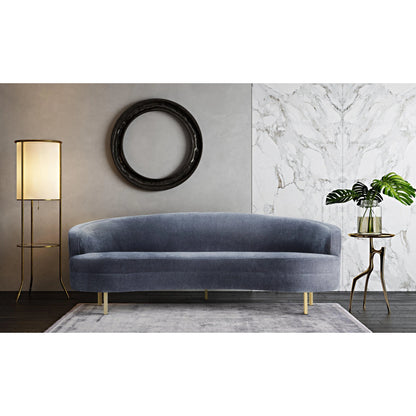 Baila Sofa by TOV Furniture in navy. Made from velvet, wood, stainless steel in a modern style.