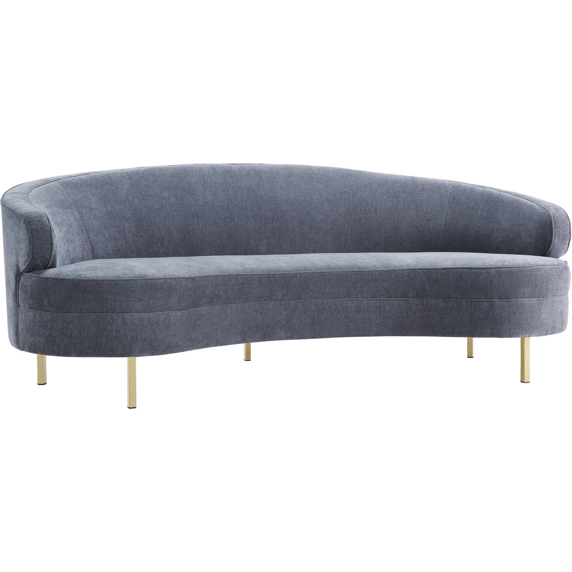 Baila Sofa by TOV Furniture in navy. Made from velvet, wood, stainless steel in a modern style.