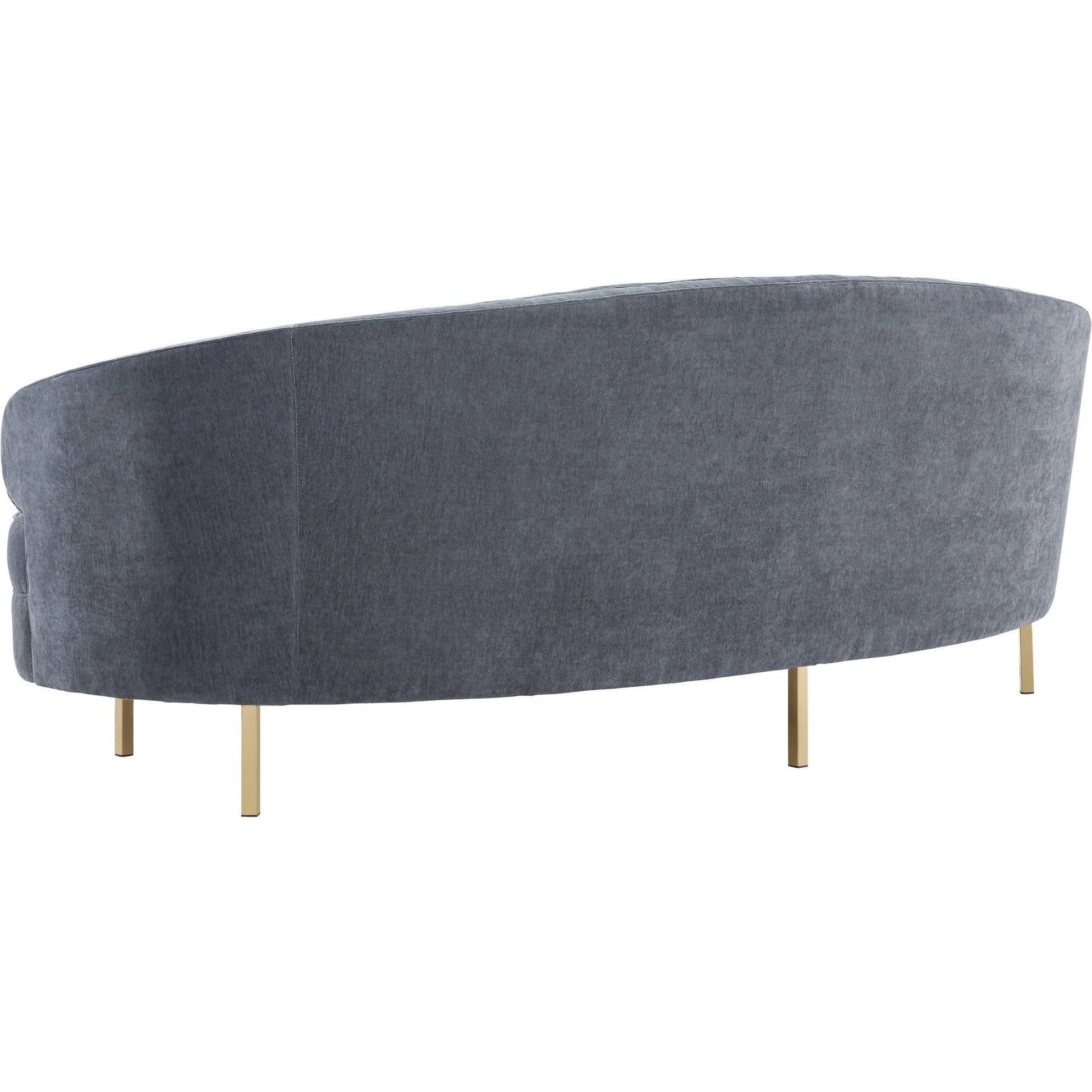 Baila Sofa by TOV Furniture in navy. Made from velvet, wood, stainless steel in a modern style.
