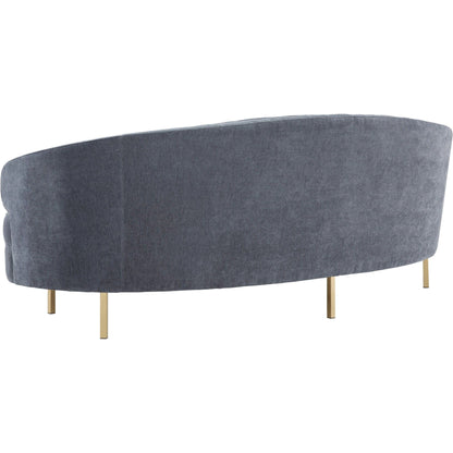 Baila Sofa by TOV Furniture in navy. Made from velvet, wood, stainless steel in a modern style.