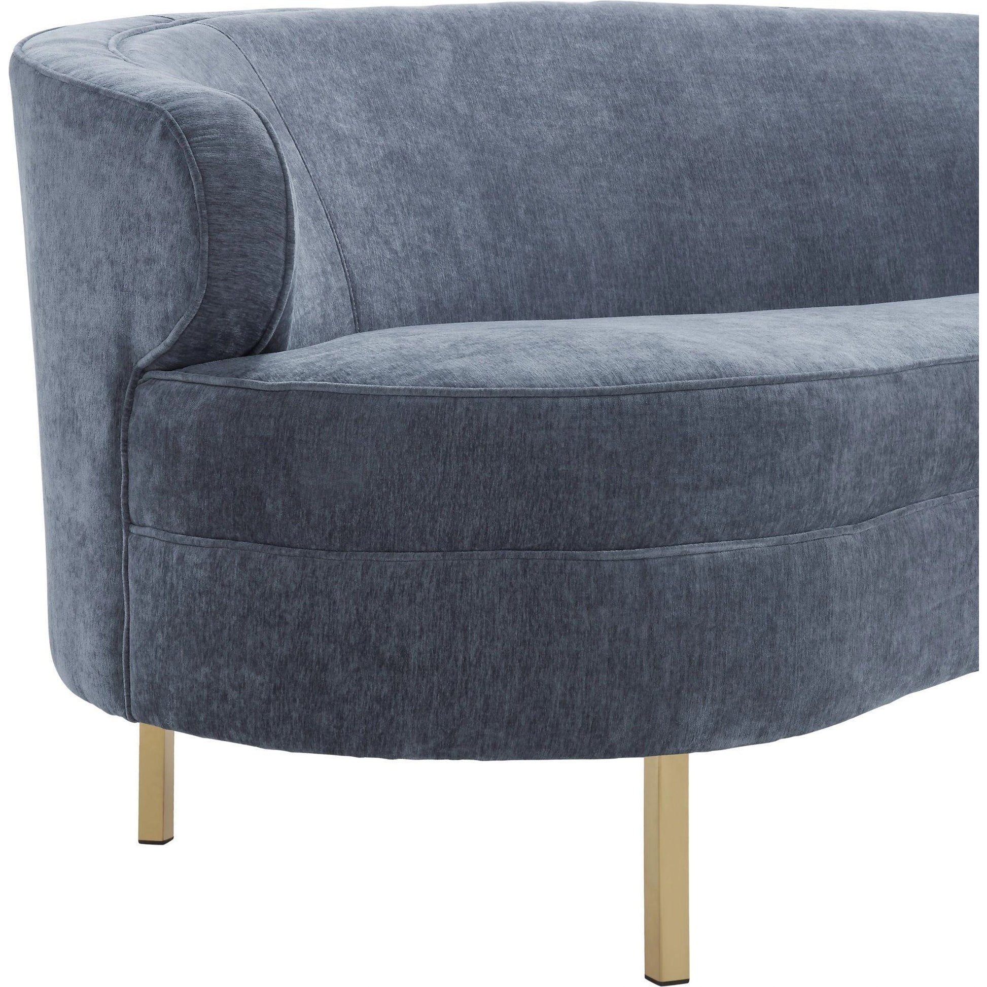 Baila Sofa by TOV Furniture in navy. Made from velvet, wood, stainless steel in a modern style.