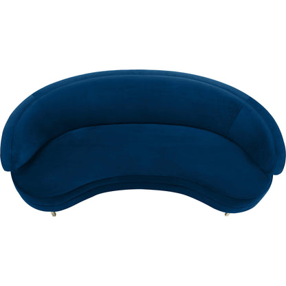 Baila Sofa by TOV Furniture in navy. Made from velvet, wood, stainless steel in a modern style.