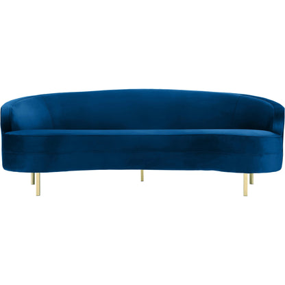 Baila Sofa by TOV Furniture in navy. Made from velvet, wood, stainless steel in a modern style.