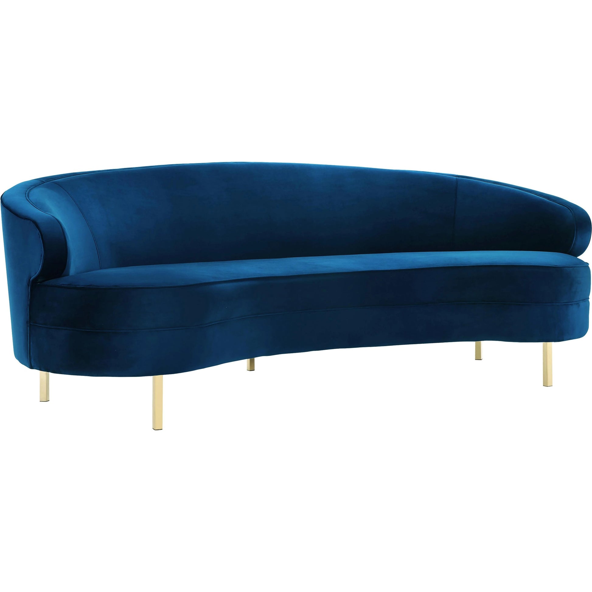 Baila Sofa by TOV Furniture in navy. Made from velvet, wood, stainless steel in a modern style.
