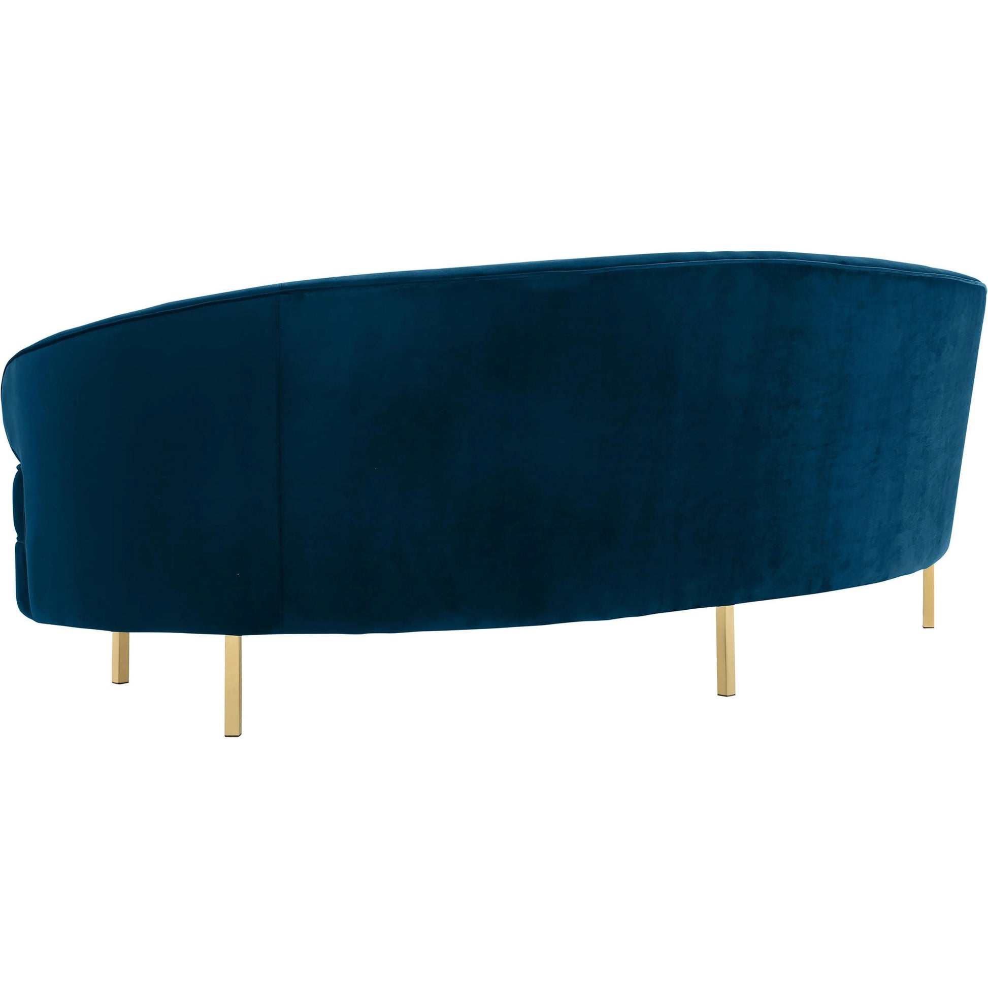 Baila Sofa by TOV Furniture in navy. Made from velvet, wood, stainless steel in a modern style.
