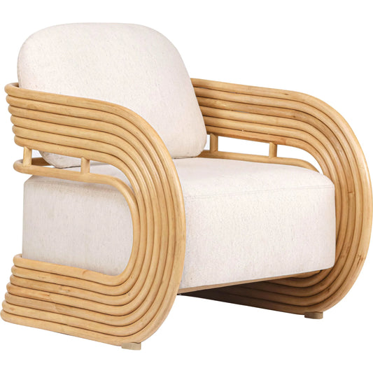 Lauretta Fabric and Rattan Accent Chair by TOV Furniture in cream, natural. Made from cane, linen in a unique style.