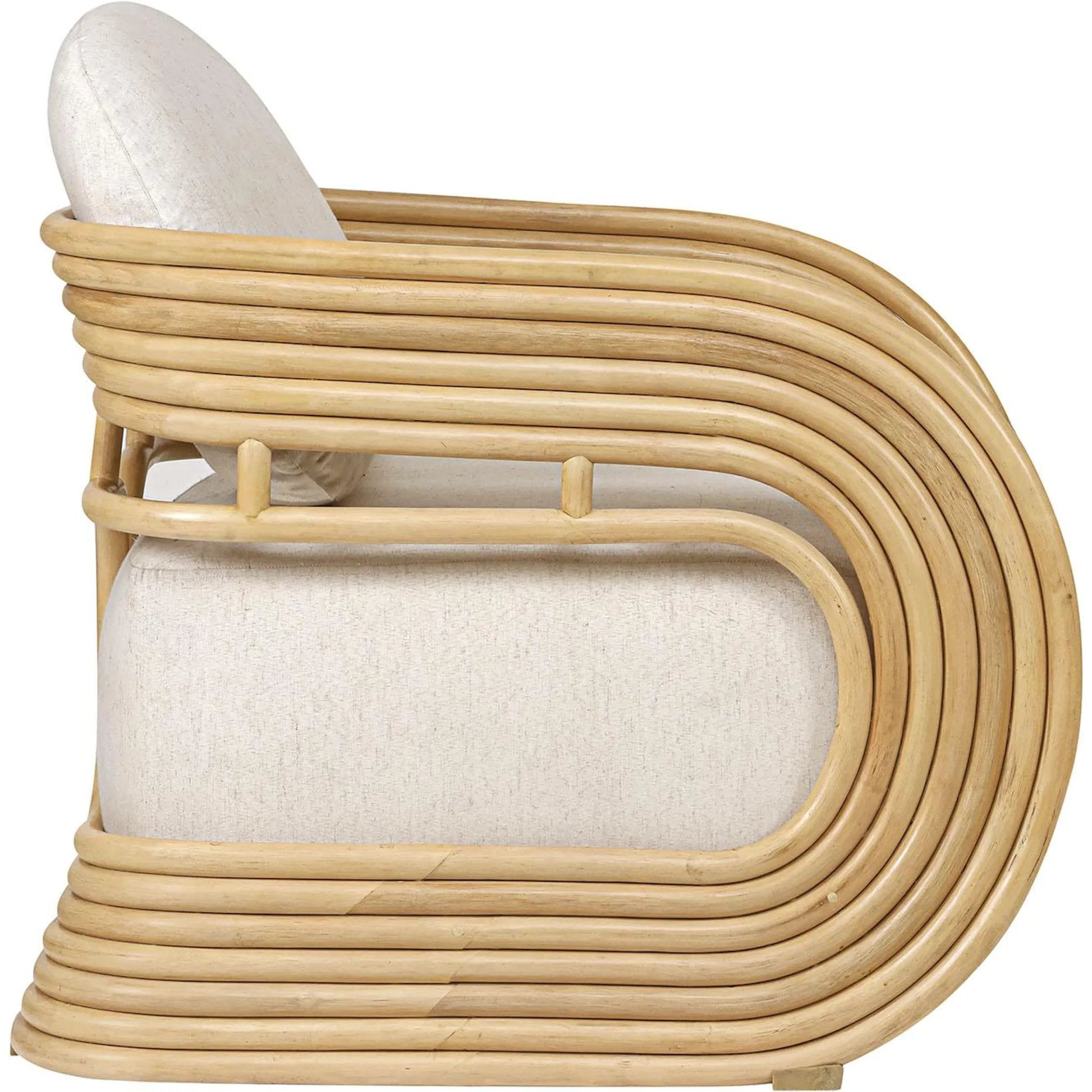 Lauretta Fabric and Rattan Accent Chair by TOV Furniture in cream, natural. Made from cane, linen in a rustic style.