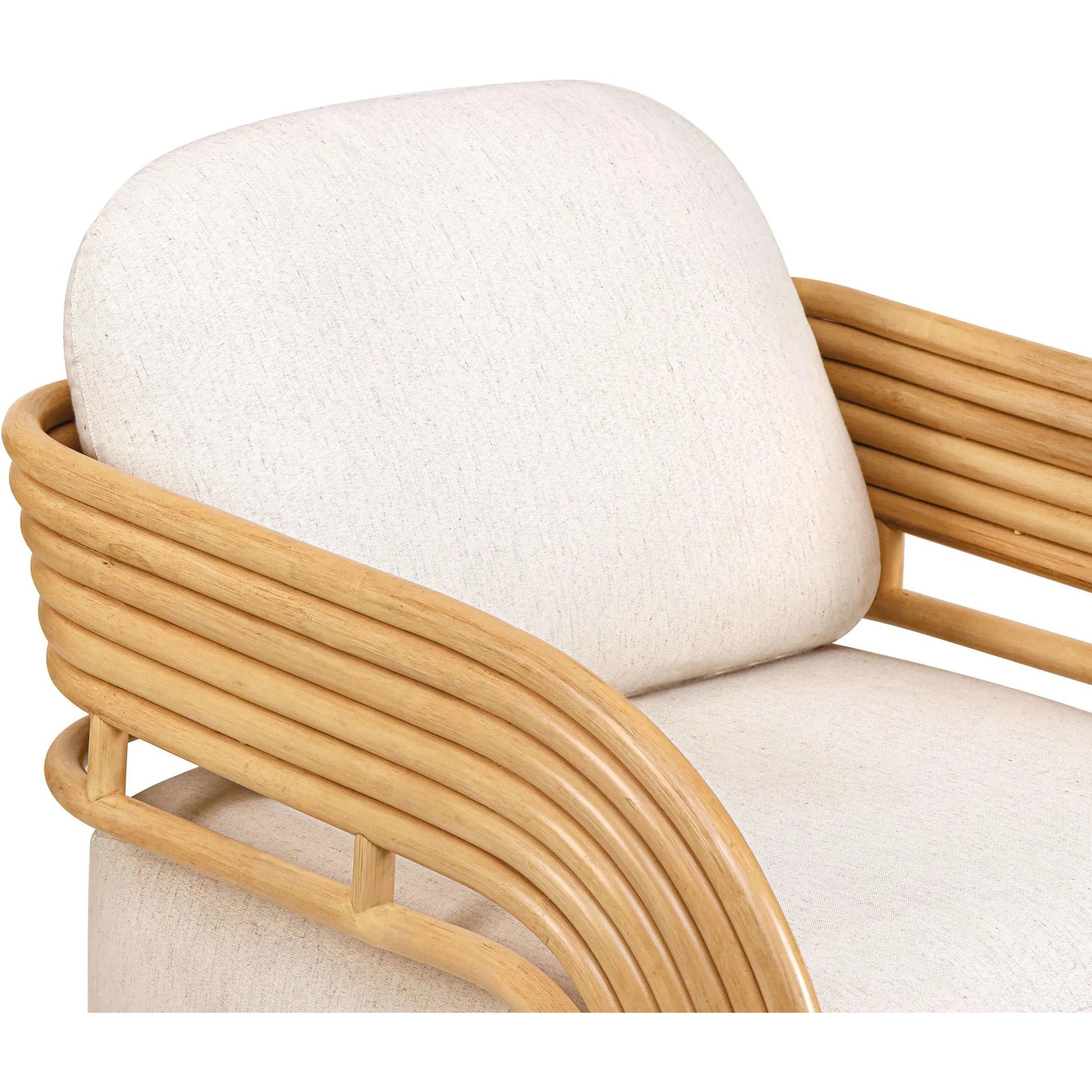 Lauretta Fabric and Rattan Accent Chair by TOV Furniture in cream, natural. Made from cane, linen in a rustic style.
