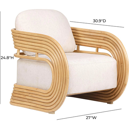 Lauretta Fabric and Rattan Accent Chair by TOV Furniture in cream, natural. Made from cane, linen in a rustic style.